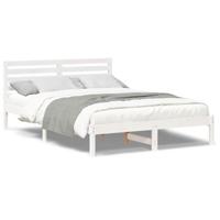 Bedframe met hoofdeinde Wit 140 x 210 cm Massief grenenhout - thumbnail