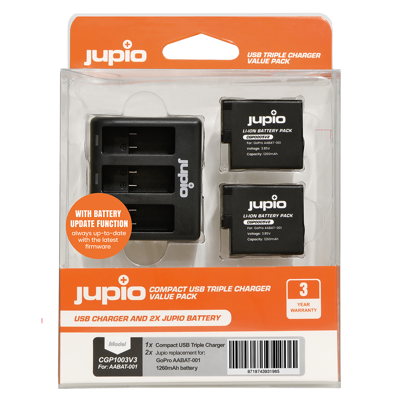 Jupio Kit: 2 x accu GoPro Hero5, Hero6, Hero7, Hero8 + compacte Triple oplader Jupio Kit: 2 x accu GoPro Hero5, Hero6, Hero7, Hero8 + compacte Triple oplader
