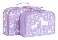 Set van 2 EENHOORN A Little Lovely Company koffers voor meisjes lavendel - thumbnail