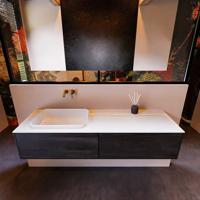 Badkamermeubelset Mondiaz Erin 150 cm met 2 Lades met RIDGE Wastafel Links Talc Zonder Kraangaten Greeploos Mat Antracite - thumbnail