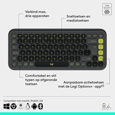 Logitech POP ICON KEYS draadloos Bluetooth-toetsenbord, comfortabel typen, programmeerbare toetsen, eenvoudig schakelen tussen maximaal 3 apparaten, voor laptop, tablet, pc, US INT'L QWERTY - Grafiet