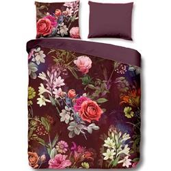 Descanso Dekbedovertrek "bloemen" - Bordeaux - (240x200/220 cm) - Biologisch Katoen satijn