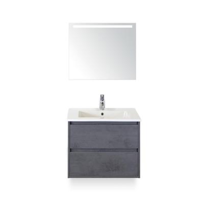 Porto Badmeubelset 70 cm - Beton Antraciet - Keramische Wastafel Wit Slim - met Sence Spiegel