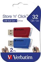 Verbatim V Store N CLICK USB-stick 32 GB Rood, Blauw 49308 USB-A 3.2 Gen 1 - thumbnail