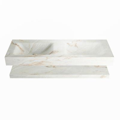 MONDIAZ ALAN-DLUX 130cm planchet Frappe. Vrijhangende wastafel CLOUD dubbel zonder kraangat, kleur Frappe.