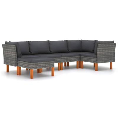 6-delige Loungeset met kussens poly rattan grijs
