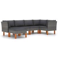 6-delige Loungeset met kussens poly rattan grijs - thumbnail