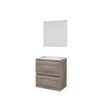 Basic-Line Ultimate 39 Badkamermeubelset - Ondiep - 60 x 39 cm - Greeploos - 2 Lades - Acryl Wastafel - 1 Kraangat - Spiegel met Indirecte LED Verlichting - Scotch Oak - thumbnail