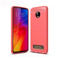 Geborsteld textuur koolstofvezel TPU Case voor Motorola Moto Z4 Play (rood) - thumbnail