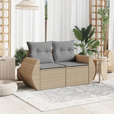 Tuinbank 2-zits met kussens poly rattan beige