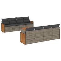 9-delige Loungeset met kussens poly rattan grijs - thumbnail