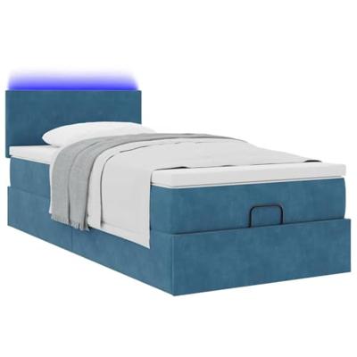 Ottoman bed met matras en LED's 90x200cm fluweel donkerblauw