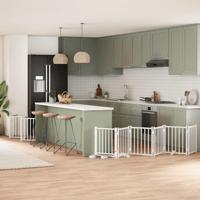 Hondenhek inklapbaar met deur 15 panelen 750cm populierhout wit - thumbnail