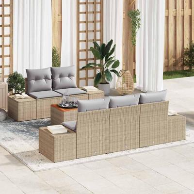 Tuinbankenset met opslag 6 pcs Beige en Licht Grijs poly rattan