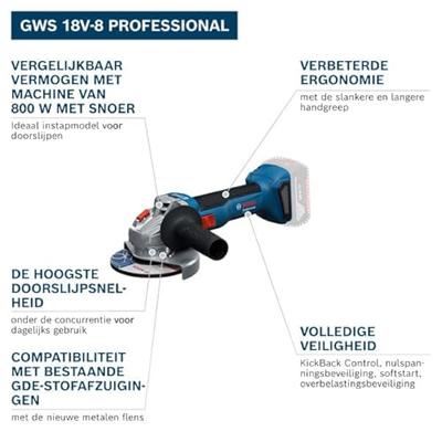 Bosch Blauw GWS 18V-8 Accu Haakse Slijper | Inclusief 2x GBA 18V 4,0 Ah & GAL 18V-40 Lader - 06019N9002 Bosch Blauw GWS 18V-8 Accu Haakse Slijper | Inclusief 2x GBA 18V 4,0 Ah & GAL 18V-40 Lader - 06019N9002