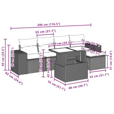 6-delige Loungeset met kussens poly rattan beige