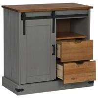 Dressoir HALDEN met schuifdeur 80x40x80 cm massief hout grijs - thumbnail