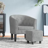 Kuipstoel met voetenbank fluweel lichtgrijs - thumbnail
