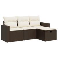 4-delige Loungeset met kussens poly rattan bruin - thumbnail