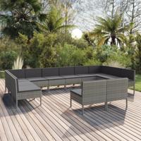 12-delige Loungeset met kussens poly rattan grijs - thumbnail