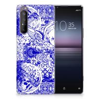 Silicone Back Case Sony Xperia 1 II Angel Skull Blauw - thumbnail