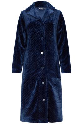 Donkerblauwe damesbadjas met knopen - fleecestof-(44-46) L