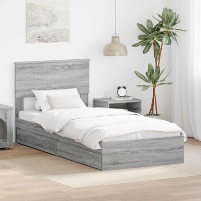 Bedframe met lade Grijs Sonoma 90 x 190 cm Bewerkt hout