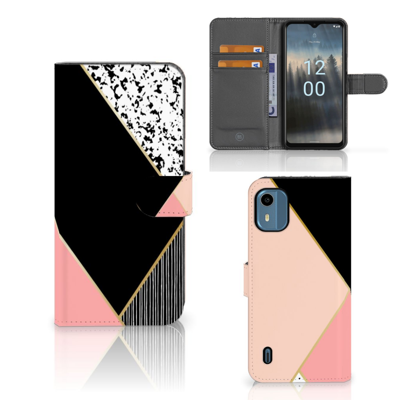 Nokia C12 | Book Case | Zwart Roze Vormen