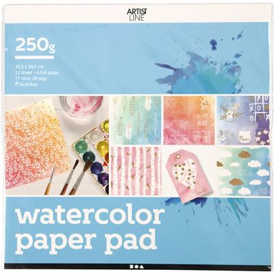 Kleurboek met aquarelpapier, afm 30,5x30,5 cm, wit, 12 vel/ 1 stuk