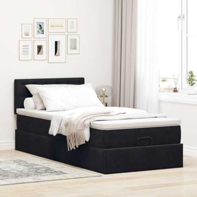 Ottoman bed met matras 100x200 cm fluweel zwart