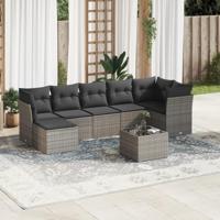 8-delige Loungeset met kussens poly rattan grijs - thumbnail