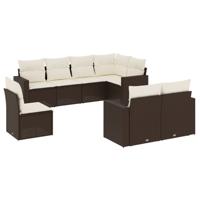 8-delige Loungeset met kussens poly rattan bruin - thumbnail