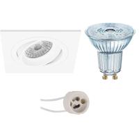 LED Spot Set - LEDVANCE Parathom PAR16 927 36D - Pragmi Borny Pro - GU10 Fitting - Dimbaar - Inbouw Vierkant - Mat Wit - 5.5W - Warm Wit 2700K - Kantelbaar - 92mm - thumbnail