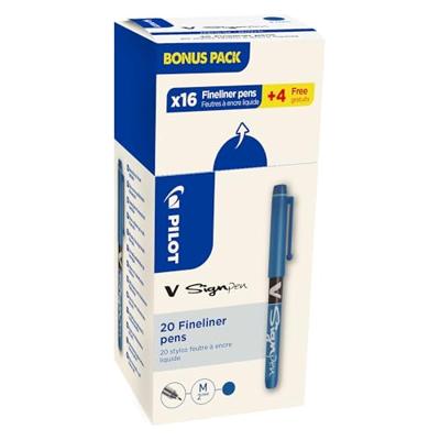 Pilot fineliner V-Sign Pen, doos van 16 + 4 stuks, blauw