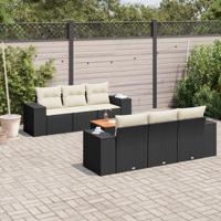 7-delige Loungeset met kussens poly rattan zwart - thumbnail