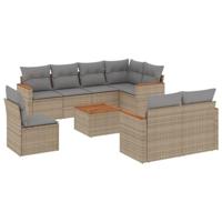 9-delige Loungeset met kussens poly rattan gemengd beige - thumbnail