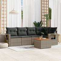 6-delige Loungeset met kussens poly rattan grijs - thumbnail