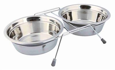 TRIXIE VOER / WATERBAK-SET KLAPPERBESCHERMING RVS / METAAL GRIJS 2X1,5 LTR TRIXIE VOER / WATERBAK-SET KLAPPERBESCHERMING RVS / METAAL GRIJS 2X1,5 LTR