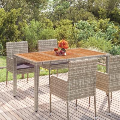 Tuintafel met houten blad 150x90x75 cm poly rattan grijs