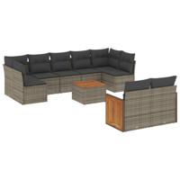 9-delige Loungeset met kussens poly rattan grijs - thumbnail
