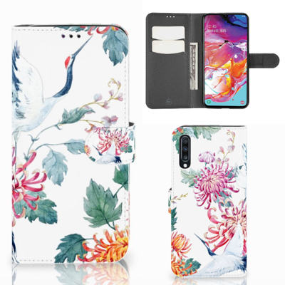 Samsung Galaxy A70 Telefoonhoesje met Pasjes Bird Flowers Samsung Galaxy A70 Telefoonhoesje met Pasjes Bird Flowers