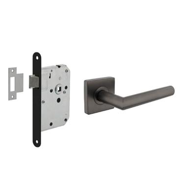 Set loopslot zwart met deurkruk Bastian op rozet 55x55mm antraciet grijs