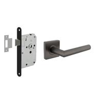 Set loopslot zwart met deurkruk Bastian op rozet 55x55mm antraciet grijs - thumbnail