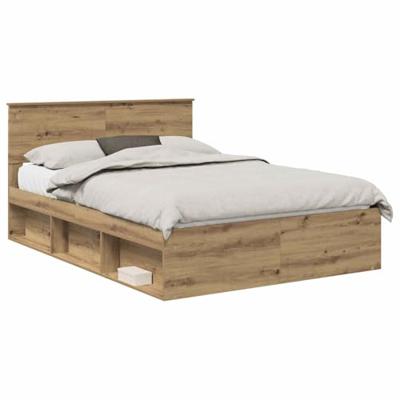 Bedframe Ambachtelijk eiken 140 x 190 cm Bewerkt hout