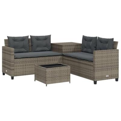 Tuinbank met tafel en kussens L-vormig poly rattan grijs Tuinbank met tafel en kussens L-vormig poly rattan grijs