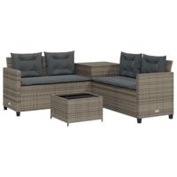 Tuinbank met tafel en kussens L-vormig poly rattan grijs - thumbnail