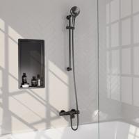 Gunmetal Carving opbouw baddouche thermostaatkraan SET 02 met glijstang en 3-standen handdouche en doucheslang - gunmetal geborsteld PVD - thumbnail