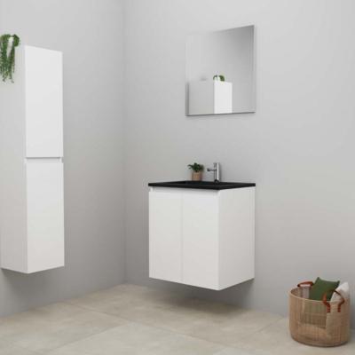 On-Line Badkamermeubelset - 80 cm - Bouwpakket - Greeploze Ladestructuur - Acryl Wastafel - 1 Kraangat - Spiegel - Hoogglans Wit