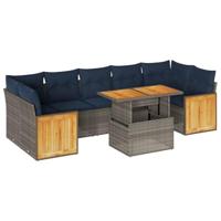 8-delige Loungeset met kussens poly rattan acacia grijs - thumbnail