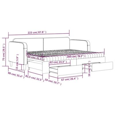 Slaapbank met onderschuifbed en lades 80x200 cm stof taupe